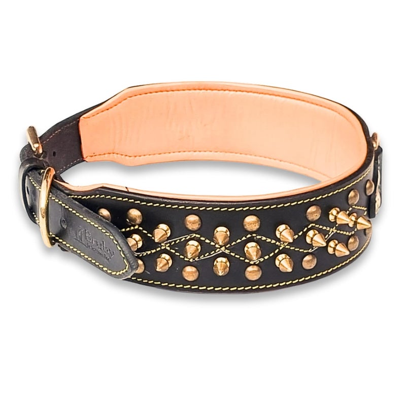 Rubby Premium Leather Dog Collar with Soft Padding, Brass Studs & Brass Spikes, Genuine Leather Collar for Dog, 2 inch Width Heavy Duty Collar for Heavy Dogs (Extra Large) - Image 3