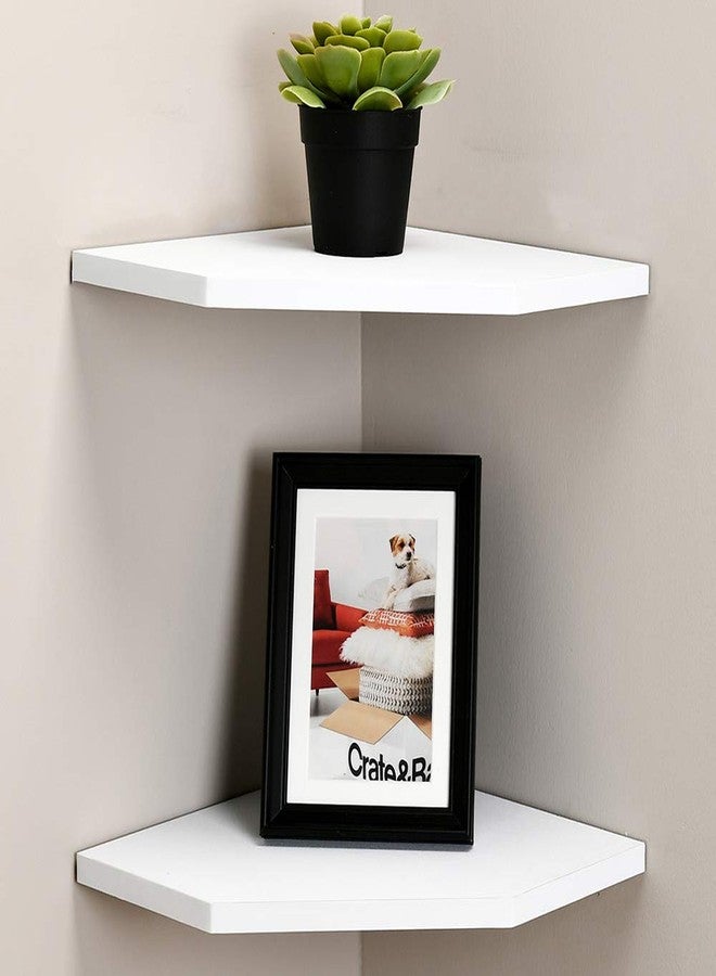 WELLAND 12-Inch Floating Corner Shelves Set of 2, Wall Mounted Storage Shelf with White Finish for Bedroom, Living Room, Bathroom, Display Shelf for Small Plant, Photo Frame, Toys and More - Image 1
