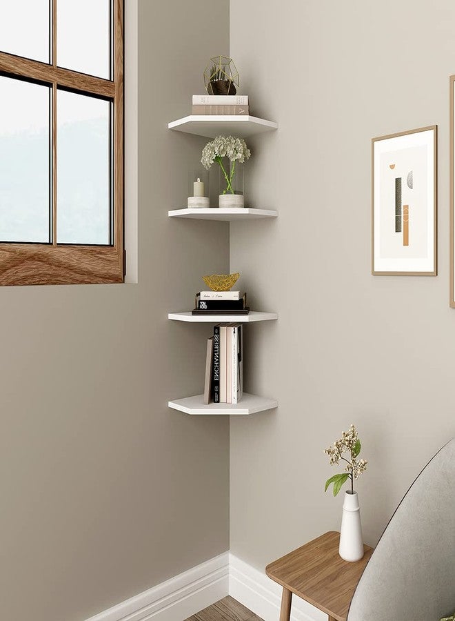 WELLAND 12-Inch Floating Corner Shelves Set of 2, Wall Mounted Storage Shelf with White Finish for Bedroom, Living Room, Bathroom, Display Shelf for Small Plant, Photo Frame, Toys and More - Image 2