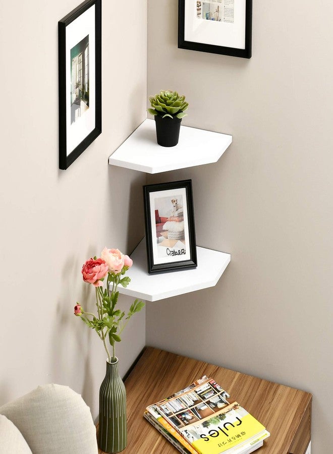 WELLAND 12-Inch Floating Corner Shelves Set of 2, Wall Mounted Storage Shelf with White Finish for Bedroom, Living Room, Bathroom, Display Shelf for Small Plant, Photo Frame, Toys and More - Image 3