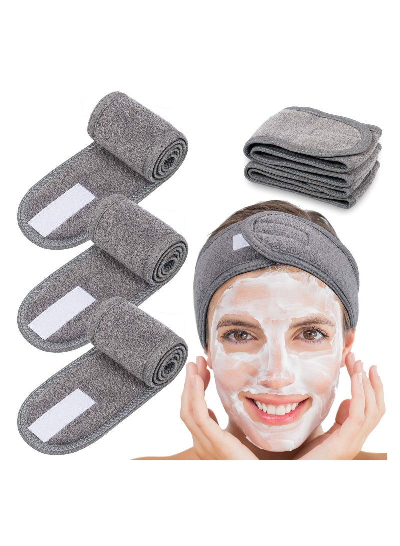 LA PERLA TECH  Spa Facial Headband Head Wrap Terry Cloth Headband 4 counts Stretch Towel for Bath, Makeup and Sport (grey)