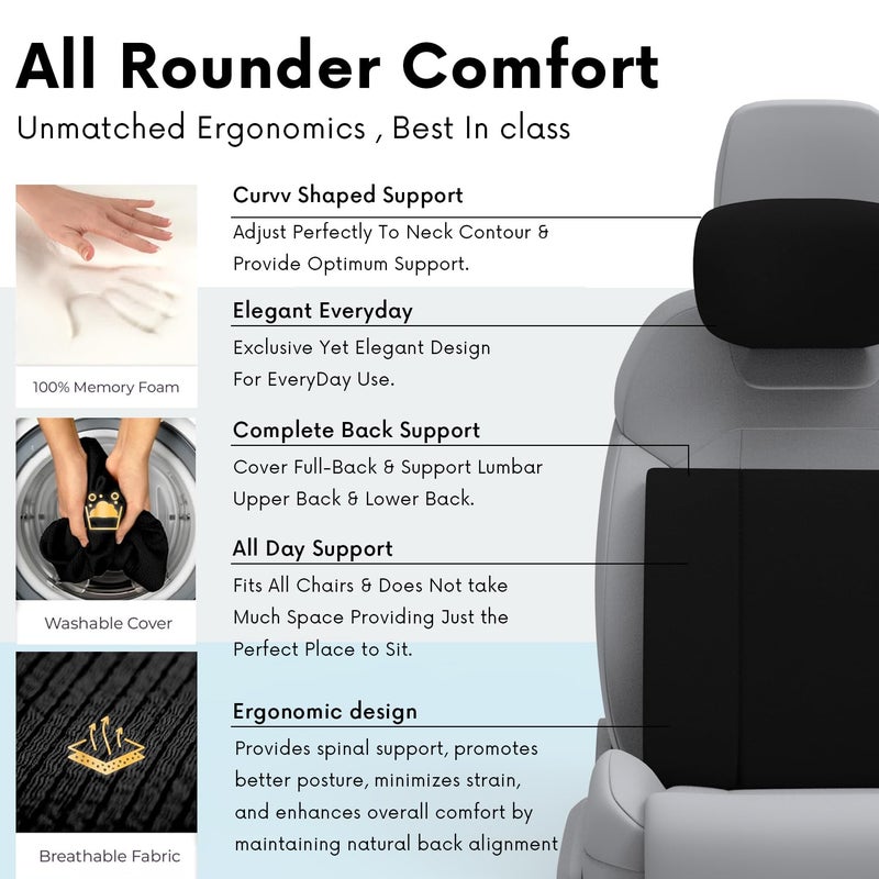 RIPOSEV Curvv Lumber Orthopedic Full Lumbar Support for Chair & Car Seat Backrest Cushion for Back Pain Relief - Back Rest Support Back Support Pillow Memory Foam Cushion, (Black) - Image 4