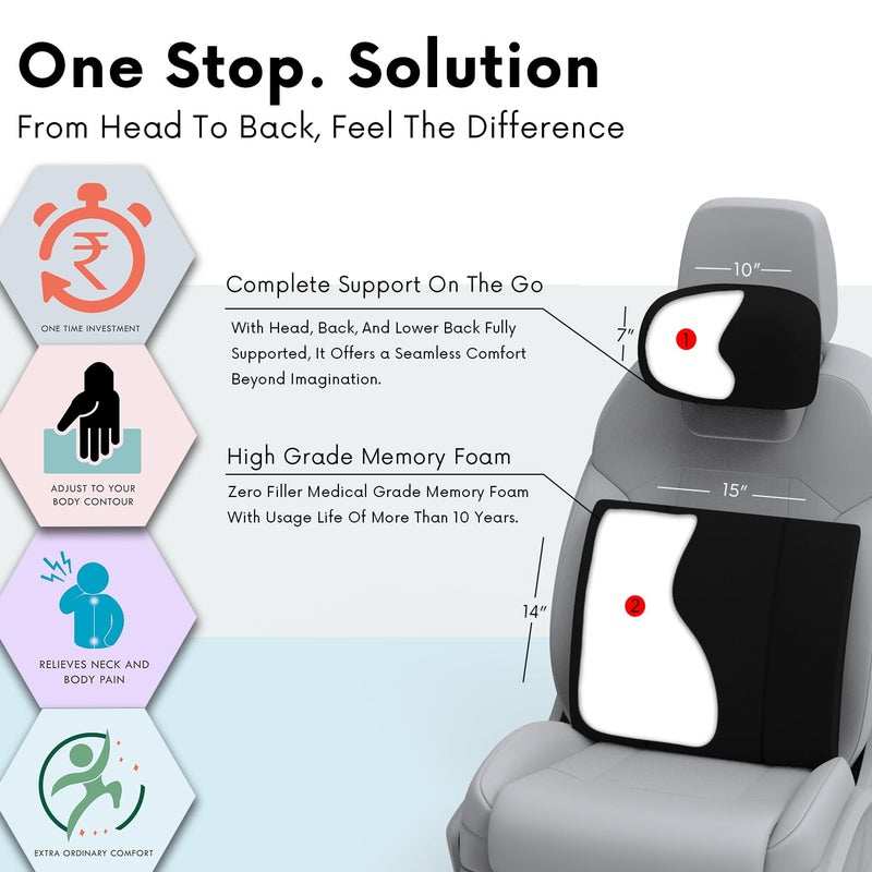 RIPOSEV Curvv Lumber Orthopedic Full Lumbar Support for Chair & Car Seat Backrest Cushion for Back Pain Relief - Back Rest Support Back Support Pillow Memory Foam Cushion, (Black) - Image 3