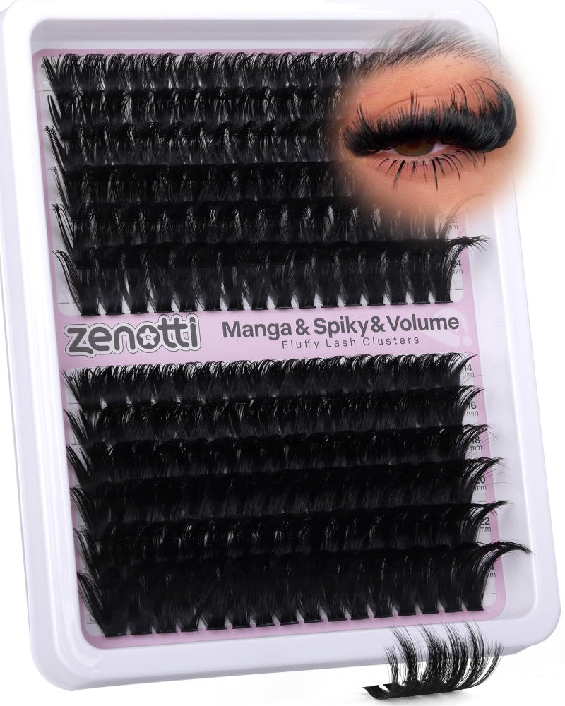 zenotti Fluffy Lash Clusters with Spikes 180D+280D Thick Spiky Cluster Eyelash Extensions 14-24MM Long Lash Clusters Wispy Individual Lashes Manga Eyelashes Extension at Home by zenotti - Image 1