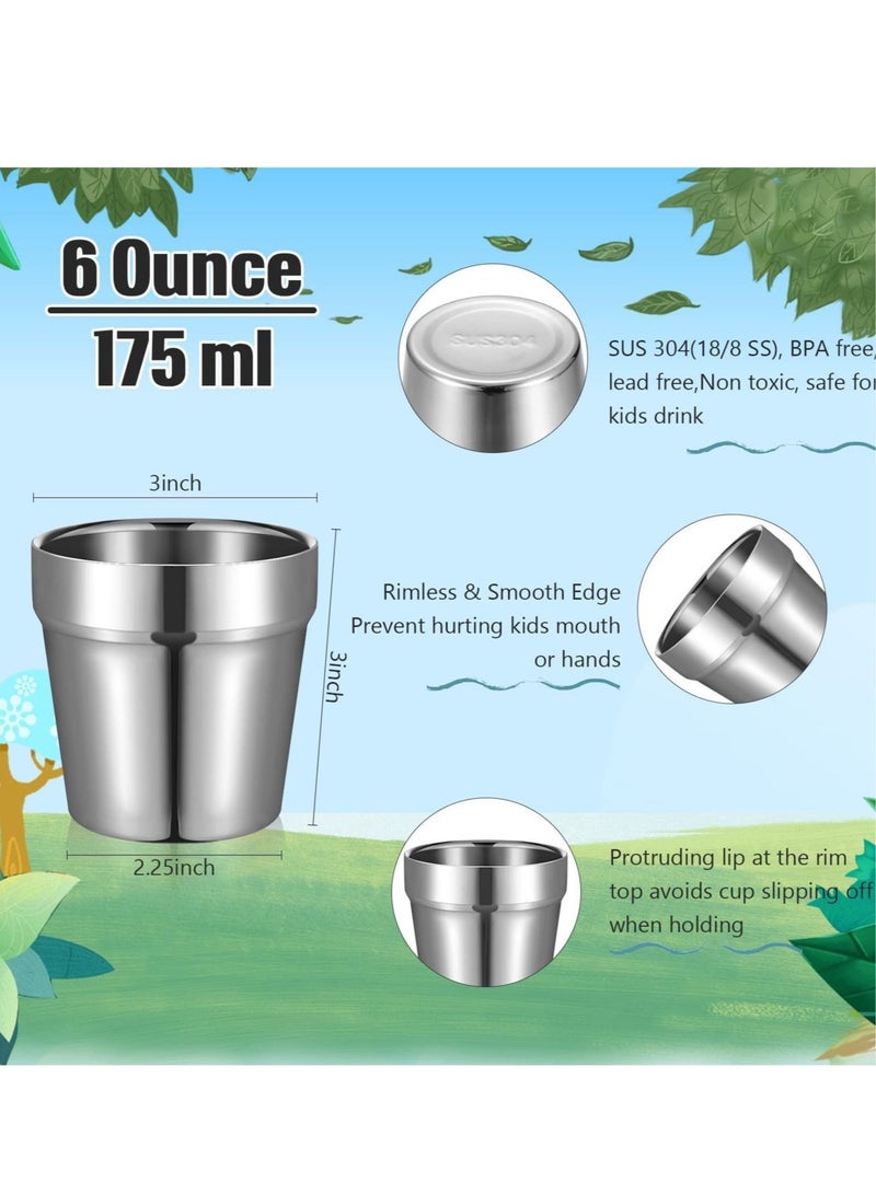 Metal Cups for Toddlers Kids 6 Pcs Stainless Steel Insulated Tumblers Children Stainless Steel Cup Double Wall Vacuum Insulated Tumblers Mug for Preschoolers Drinking Training Camping Traveling - Image 3