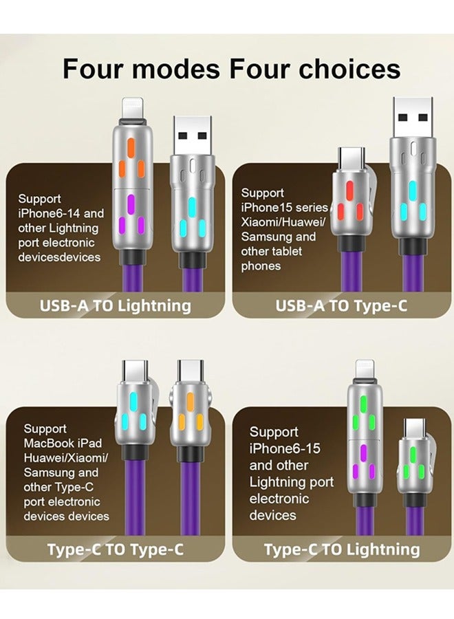 240W 4-in-1 USB C Charging Cable,1.5M Fast Charger Cable with Breathing Light, Multi Charging Cable Compatible with iPhone, Samsung, and Laptops, Silicone, Bending Resistance, Metal Ports (Purple) - Image 4