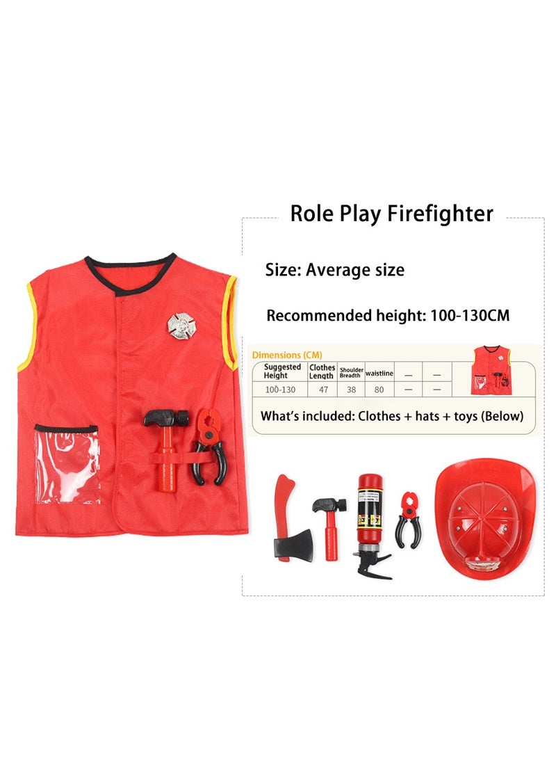 Role Play Set Kids,Toddler Fireman Police Dress up, Fire Pretend Chief Outfit （Short Sleeve Firefighter） - Image 2