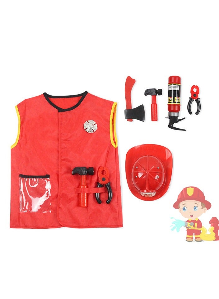 Role Play Set Kids,Toddler Fireman Police Dress up, Fire Pretend Chief Outfit （Short Sleeve Firefighter） - Image 1