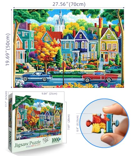 Blueforest Fall City Landscape Puzzles for Adults 1000 Pieces Funny Colorful Autumn Vibrant Stree Jigsaw Puzzles 1000 Pieces Challenging Family Puzzle with Letters on Back Games Gift for Boys and Girls - Image 5