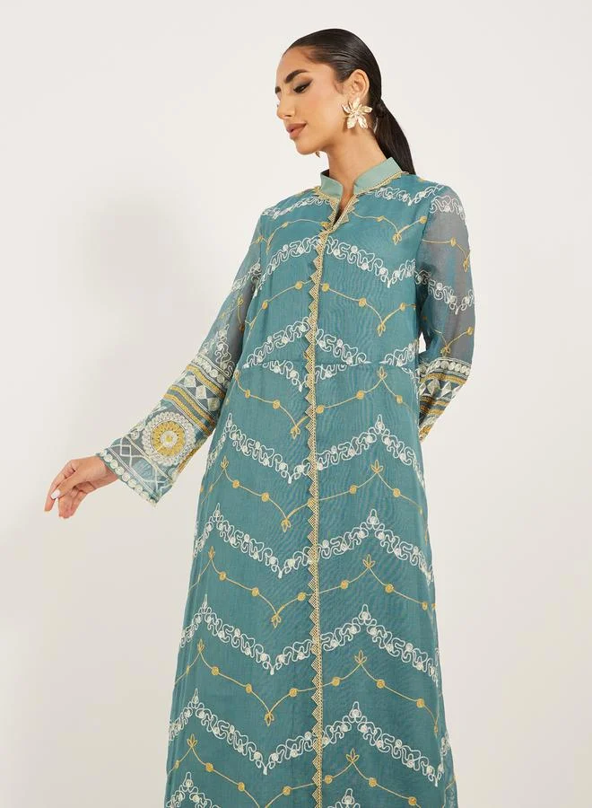 Styli Embroidered Collared Jalabiya