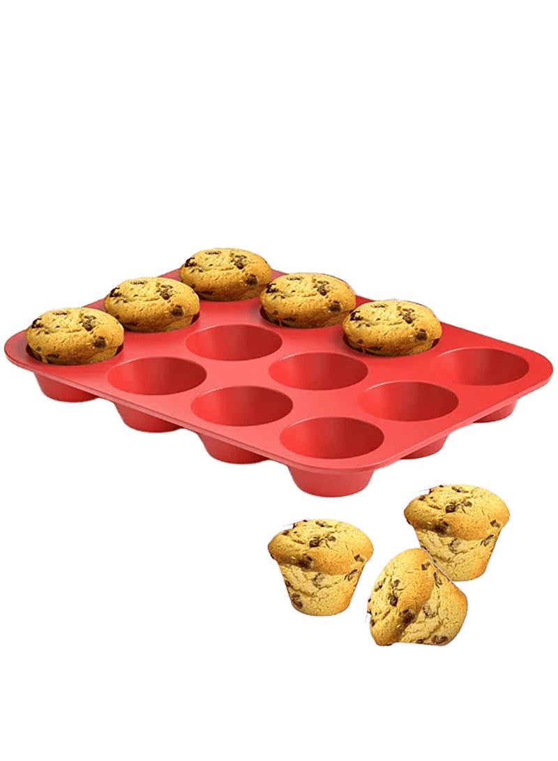 ACYYH Muffin Tray Silicone,12 Cup Non Stick Cupcake Mold for Baking , Freezing - Image 1