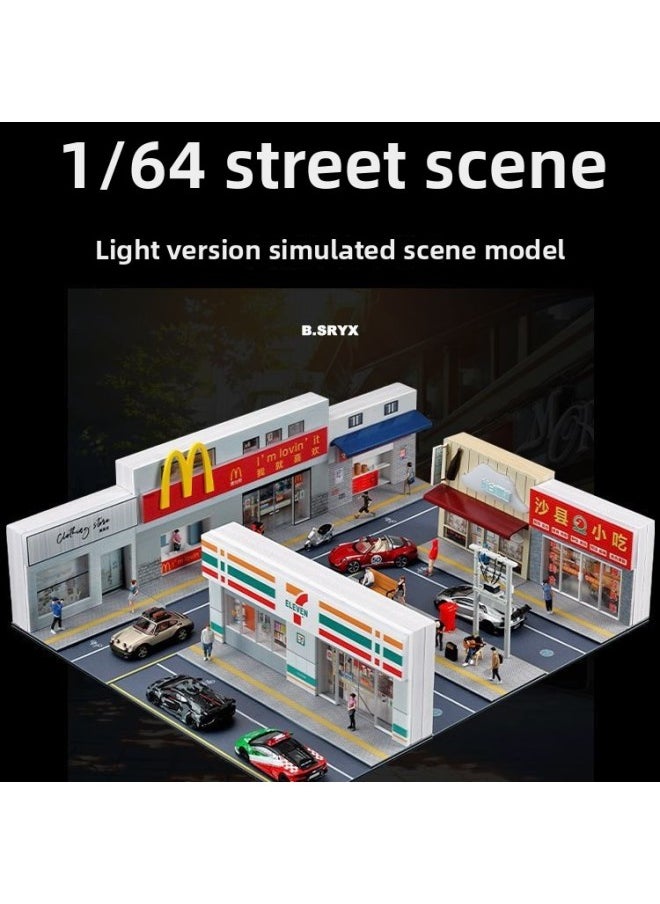 1:64 Miniature Scene Model Simulation 711 Convenience Store Supermarket Photography Props Decoration Three-dimensional Assembly DIY-Color:1/64 Hong Kong Ice Chamber-with Light