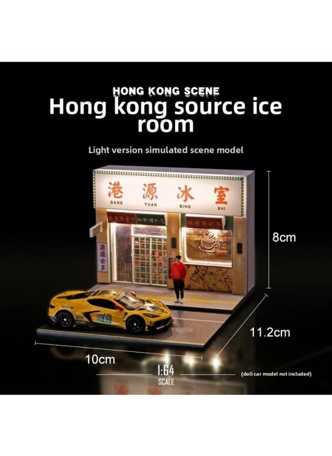 1:64 Miniature Scene Model Simulation 711 Convenience Store Supermarket Photography Props Decoration Three-dimensional Assembly DIY-Color:1/64 Hong Kong Ice Chamber-with Light