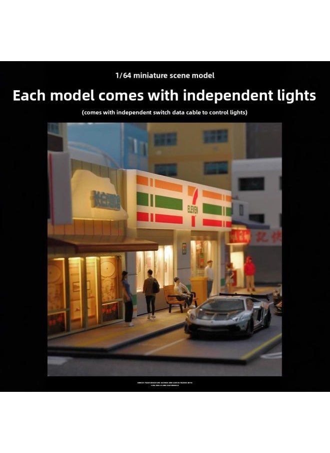1:64 Miniature Scene Model Simulation 711 Convenience Store Supermarket Photography Props Decoration Three-dimensional Assembly DIY-Color:1/64 Hong Kong Ice Chamber-with Light