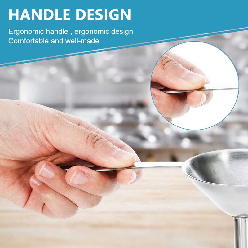 Supvox 3Pcs Metal Stainless Steel Long Handle Funnel with 2 Clean Brushes 3 Sizes 05in08in12inch Funnel Nozzle Small Kitchen Funnel Set for Transferring Essential Liquid Fluid Spice - Image 3