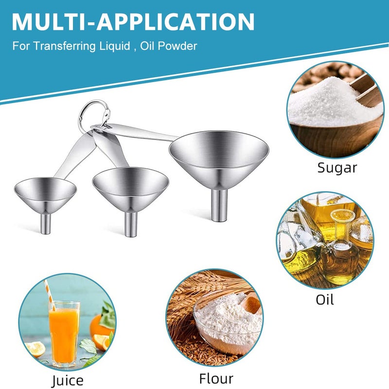 Supvox 3Pcs Metal Stainless Steel Long Handle Funnel with 2 Clean Brushes 3 Sizes 05in08in12inch Funnel Nozzle Small Kitchen Funnel Set for Transferring Essential Liquid Fluid Spice - Image 4