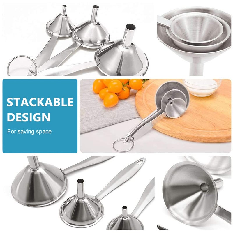 Supvox 3Pcs Metal Stainless Steel Long Handle Funnel with 2 Clean Brushes 3 Sizes 05in08in12inch Funnel Nozzle Small Kitchen Funnel Set for Transferring Essential Liquid Fluid Spice - Image 5