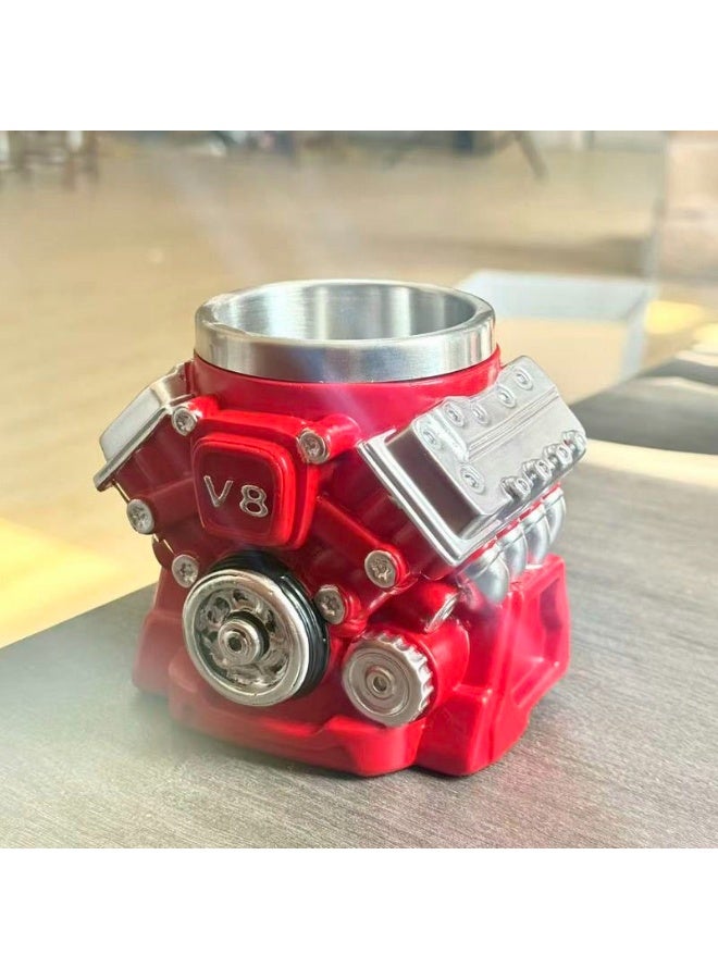 كوب قهوة بتصميم محرك V8، أحمر من الراتنج مع بطانة ستانلس ستيل، كوب إبداعي بنمط سترينجر ثينجز للمنزل والمكتب - Image 2