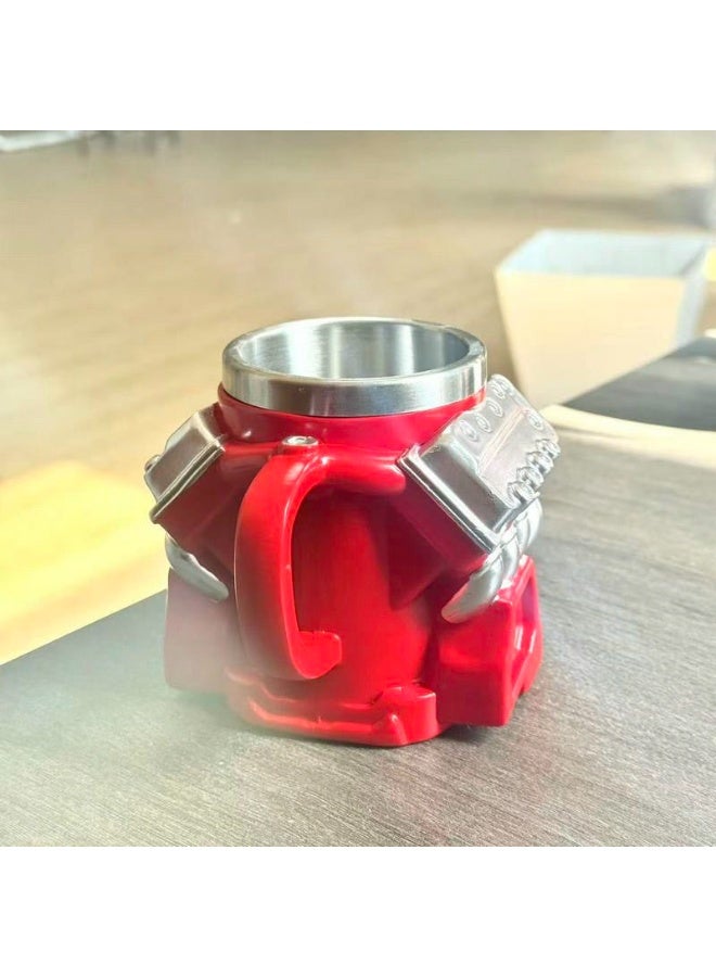 كوب قهوة بتصميم محرك V8، أحمر من الراتنج مع بطانة ستانلس ستيل، كوب إبداعي بنمط سترينجر ثينجز للمنزل والمكتب - Image 4