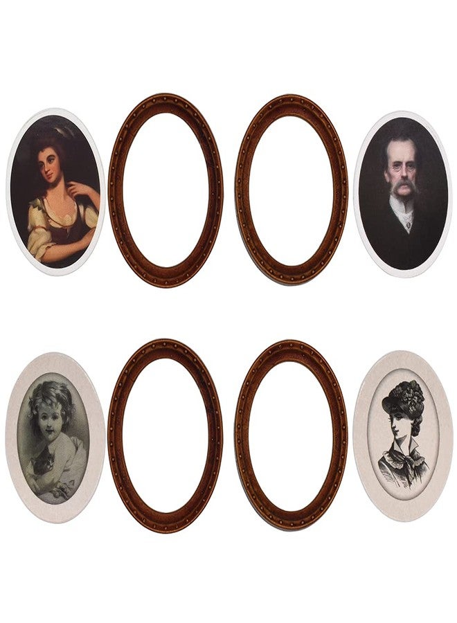 iLAND Miniature Dollhouse Accessories for Victorian Dollhouse Furniture, Frames w/Printed Classical Paintings Set (4 Dark Brass Oval Frames w/ 4 Portraits) - Image 1