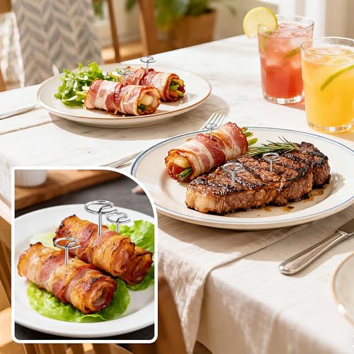 senkap 60 Pcs Reusable Stainless Steel Mini Skewers,Round BBQ Skewer 1.75 Inch,Air Fryer Skewers,Upgrade Your BBQ Game with These Metal Pins for Grilling Steak Bites, Bacon, and Fruit on Party Platters - Image 5