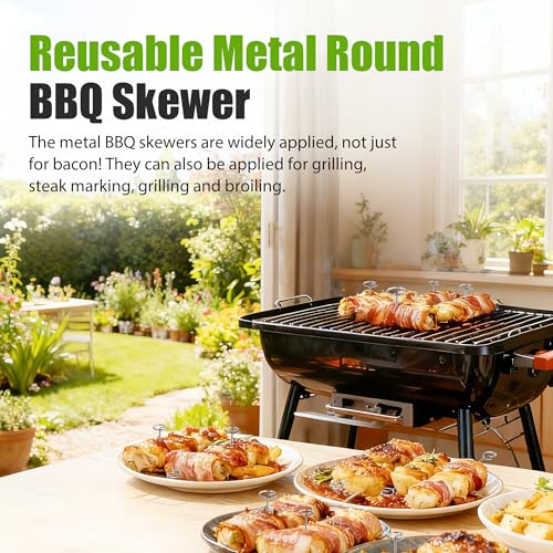 senkap 60 Pcs Reusable Stainless Steel Mini Skewers,Round BBQ Skewer 1.75 Inch,Air Fryer Skewers,Upgrade Your BBQ Game with These Metal Pins for Grilling Steak Bites, Bacon, and Fruit on Party Platters - Image 2