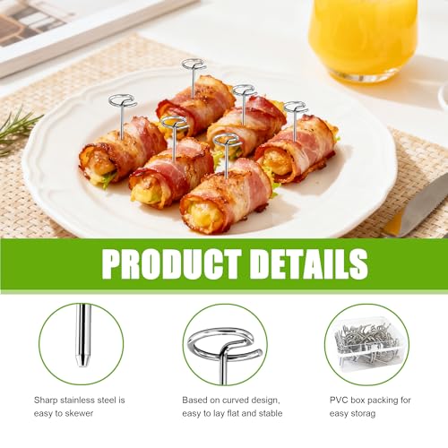 senkap 60 Pcs Reusable Stainless Steel Mini Skewers,Round BBQ Skewer 1.75 Inch,Air Fryer Skewers,Upgrade Your BBQ Game with These Metal Pins for Grilling Steak Bites, Bacon, and Fruit on Party Platters - Image 4