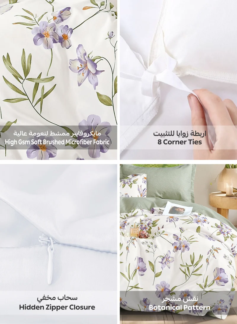 Donetella Printed Duvet Set, King Size 220x240 cm - 6-Pcs Bed Set, Microfiber Fabric - 1 Duvet Cover, 1 Fitted Sheet, 2 Pillow Shams, 2 Pillowcases (Filler Not Included)