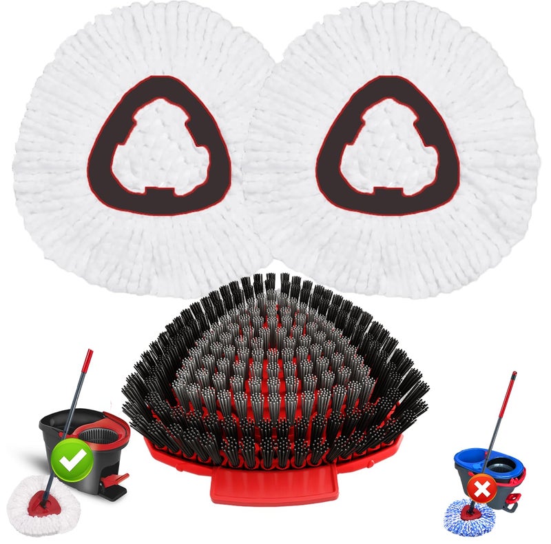 Fatmass Spin Mop Head Replacement for O Cedar EasyWring 1-Tank System, 2 Mop Replace Heads + 1 Upgrade Scrubber Brush, 100% Microfiber Mop Refills Deep Cleaning Machine Washable - Image 1