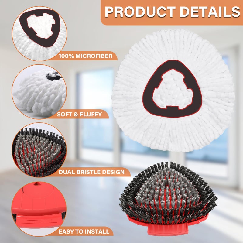 Fatmass Spin Mop Head Replacement for O Cedar EasyWring 1-Tank System, 2 Mop Replace Heads + 1 Upgrade Scrubber Brush, 100% Microfiber Mop Refills Deep Cleaning Machine Washable - Image 3