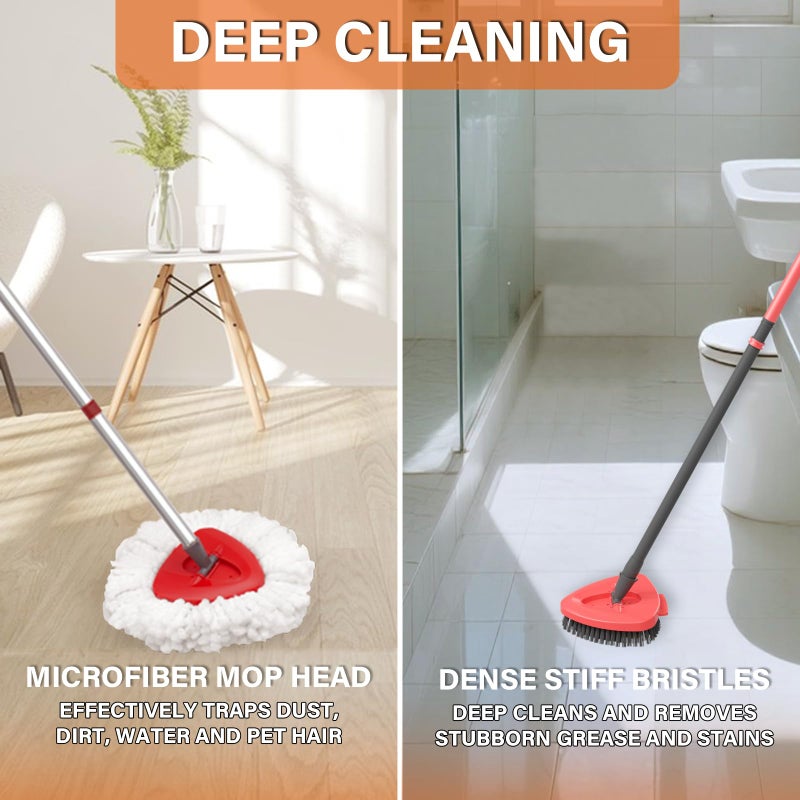 Fatmass Spin Mop Head Replacement for O Cedar EasyWring 1-Tank System, 2 Mop Replace Heads + 1 Upgrade Scrubber Brush, 100% Microfiber Mop Refills Deep Cleaning Machine Washable - Image 5