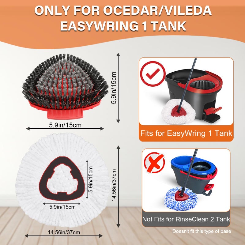 Fatmass Spin Mop Head Replacement for O Cedar EasyWring 1-Tank System, 2 Mop Replace Heads + 1 Upgrade Scrubber Brush, 100% Microfiber Mop Refills Deep Cleaning Machine Washable - Image 2