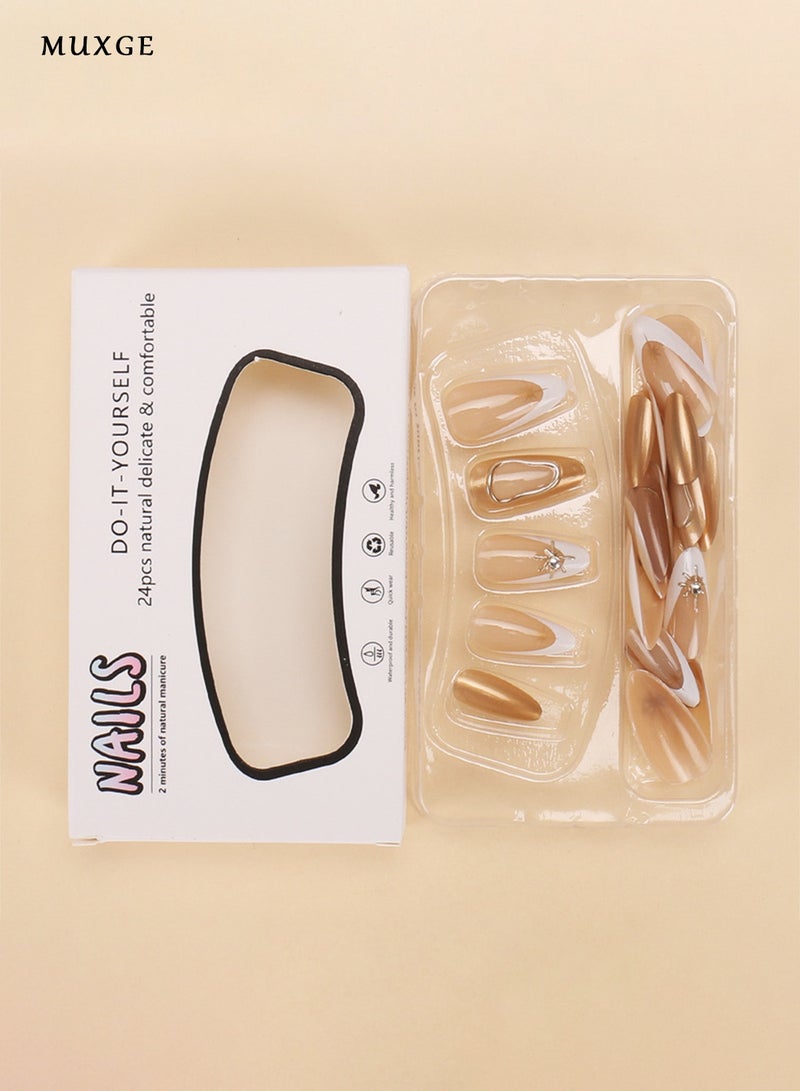 MUXGE Elegant French Gold & White Tip False Nail Set – 24 Pieces - Image 2