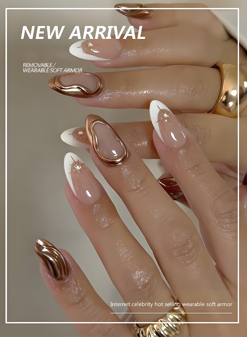 MUXGE Elegant French Gold & White Tip False Nail Set – 24 Pieces - Image 4