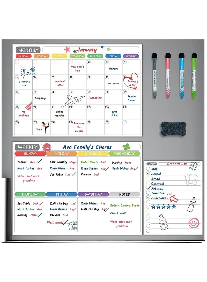 Magnetic Dry Erase Board for Monthly Weekly Daily Schedule, Family Refrigerator White Board with Markers and Eraser, 42X29.7cm - Image 2