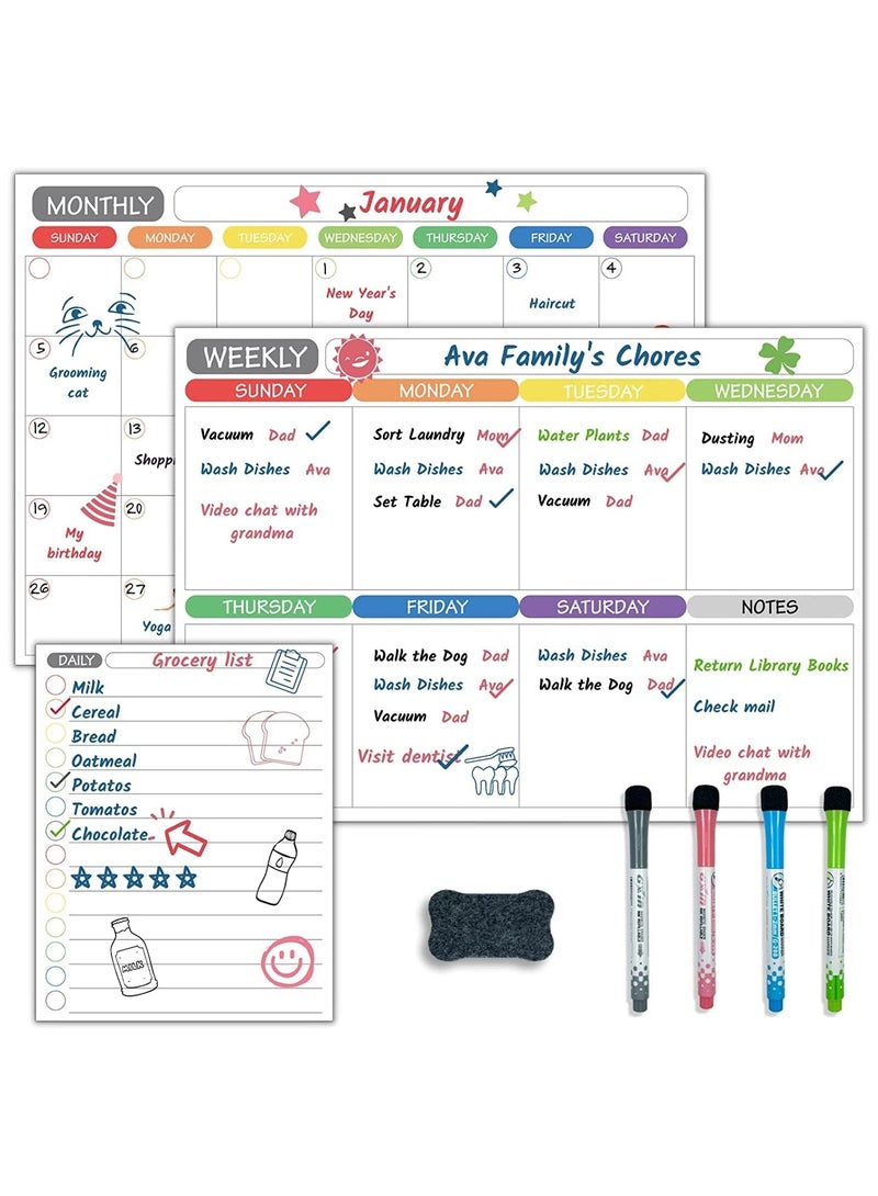 Magnetic Dry Erase Board for Monthly Weekly Daily Schedule, Family Refrigerator White Board with Markers and Eraser, 42X29.7cm - Image 1
