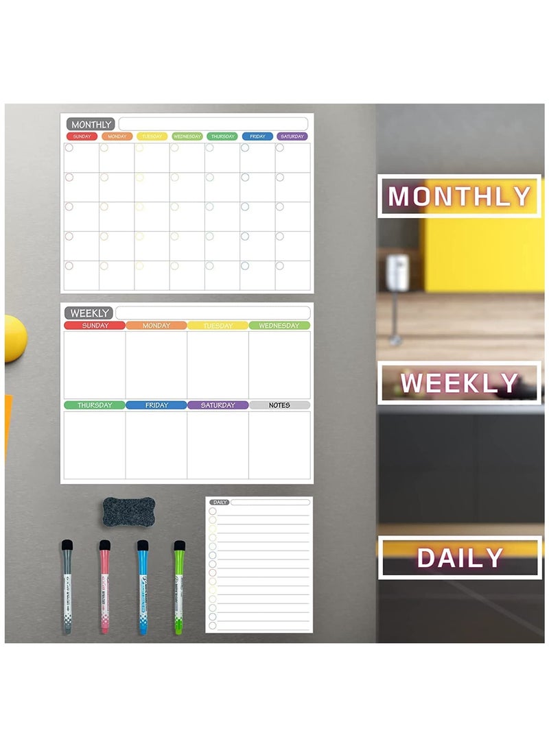 Magnetic Dry Erase Board for Monthly Weekly Daily Schedule, Family Refrigerator White Board with Markers and Eraser, 42X29.7cm - Image 5