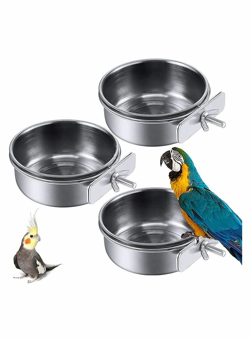 ماركة غير محددة Bird Feeding Dish Cups Stainless Steel Parrot Cups, Animal Cage Water Food Bowl Holder with Clamp for Feeder 10x4.5cm, 3 Pieces  - Image 1