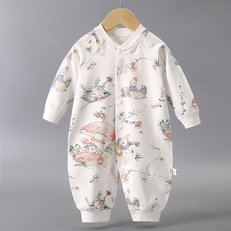 Heng Song Baby Long-Sleeve Cotton Romper | Newborn Infant Bodysuit | Soft Seamless Single-Breasted Crawling Outfit - Image 1