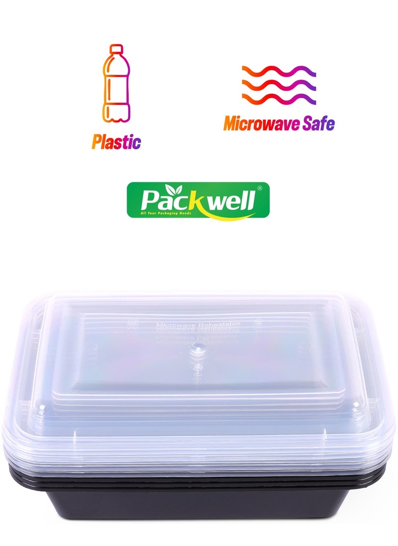 packwell Black Base Microwave Container with Clear Lid- PWRP1932 28 oz., Rectangle Shaped, Pack of 5 BPA-Free, Food grade and Hygienic Perfect for Packing, Storing  - Image 1