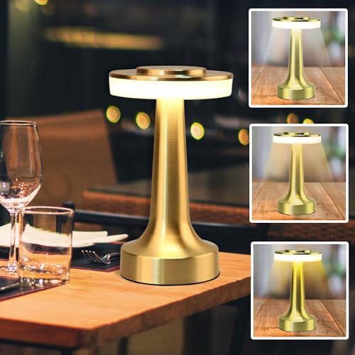 Desidiya® Metal LED Table Lamp with Touch Sensor Rechargeable Desk Lamp,3-Levels Brightness with Cozy Warm Lighting, Night Light for Kids Nursery, Nightstand Lamp, Bedside Lamp (Gold) - Image 1