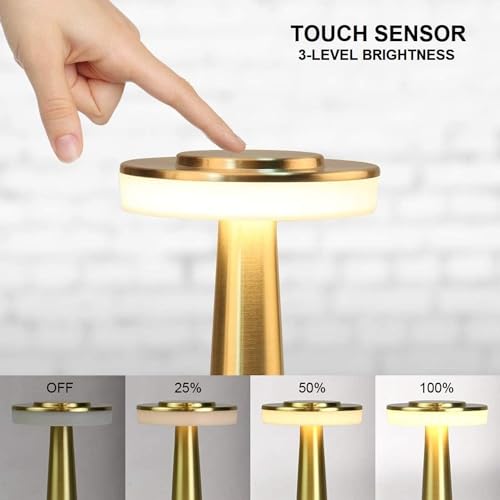 Desidiya® Metal LED Table Lamp with Touch Sensor Rechargeable Desk Lamp,3-Levels Brightness with Cozy Warm Lighting, Night Light for Kids Nursery, Nightstand Lamp, Bedside Lamp (Gold) - Image 2