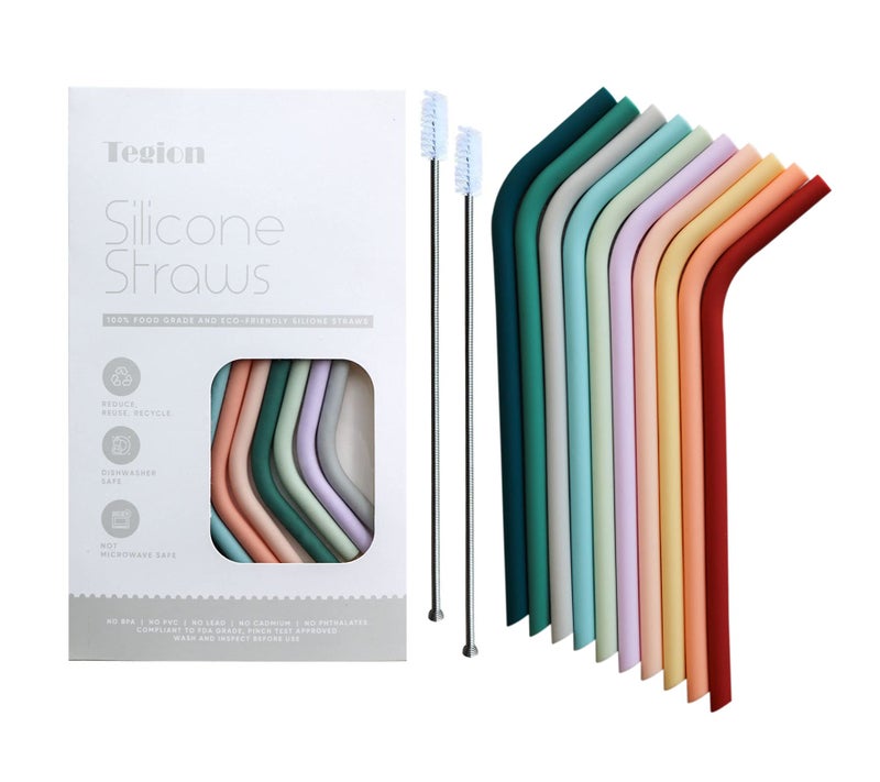Tegion Reusable Thin Short 6.7" Cute Silicone Bendy Straws for Toddlers&Kids&Baby,6 10 12 oz Wine/Yeti Tumbler, Coffee/Cocktail Mug,Soda Cans,Take n toss Cup/BPA FREE-Small Flexible with Brushes - Image 1