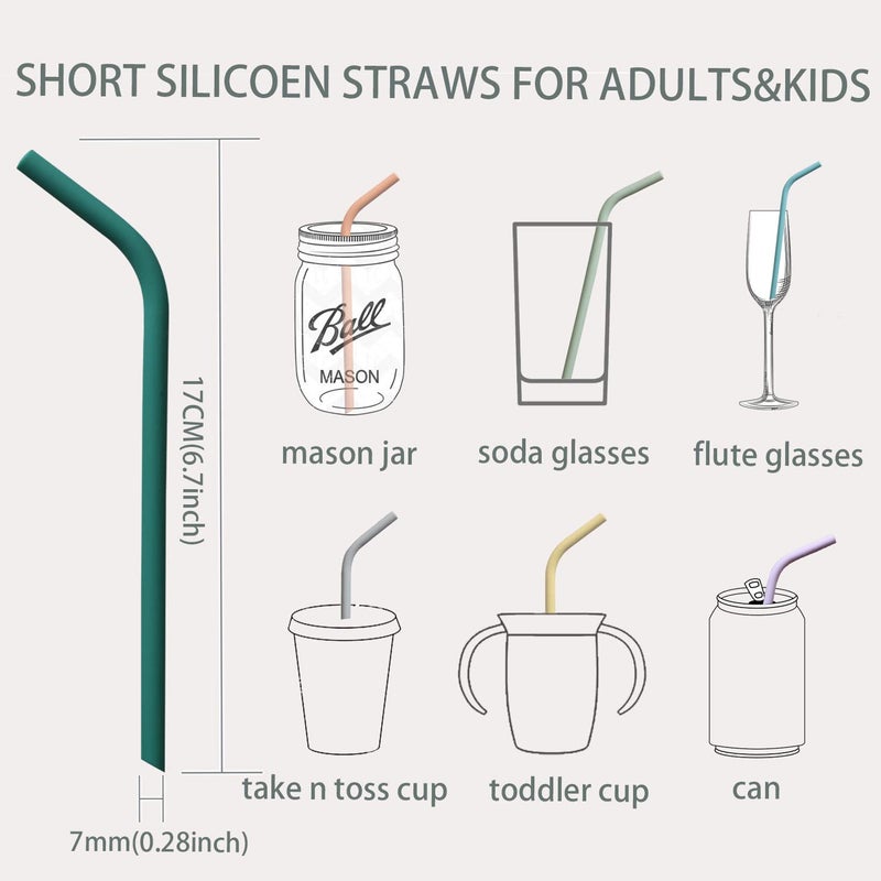 Tegion Reusable Thin Short 6.7" Cute Silicone Bendy Straws for Toddlers&Kids&Baby,6 10 12 oz Wine/Yeti Tumbler, Coffee/Cocktail Mug,Soda Cans,Take n toss Cup/BPA FREE-Small Flexible with Brushes - Image 5