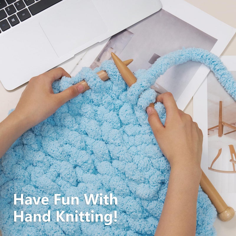 Cozyful Chunky Yarn for Hand Knitting - #10 Chunky Chenille Yarn, Jumbo Big Thick Chunky Yarns for Crocheting, Super Bulky Chunky Knit Blanket Yarns, 8 Skein (25 yds 8 oz Each Skein), Sky Blue - Image 5