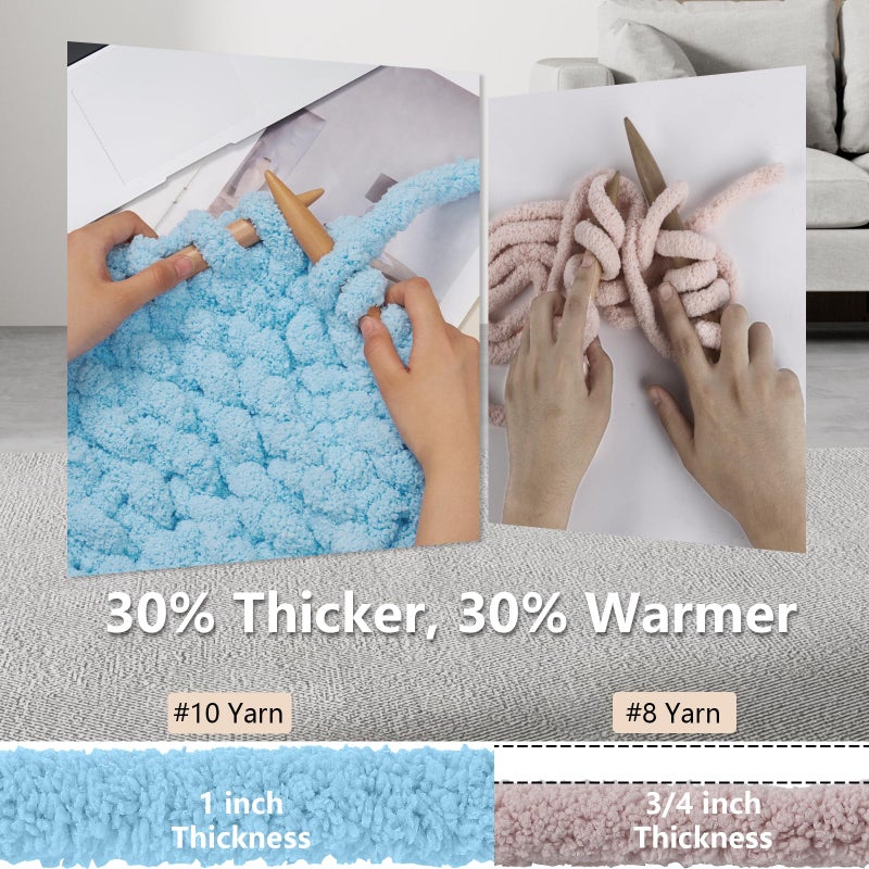 Cozyful Chunky Yarn for Hand Knitting - #10 Chunky Chenille Yarn, Jumbo Big Thick Chunky Yarns for Crocheting, Super Bulky Chunky Knit Blanket Yarns, 8 Skein (25 yds 8 oz Each Skein), Sky Blue - Image 3
