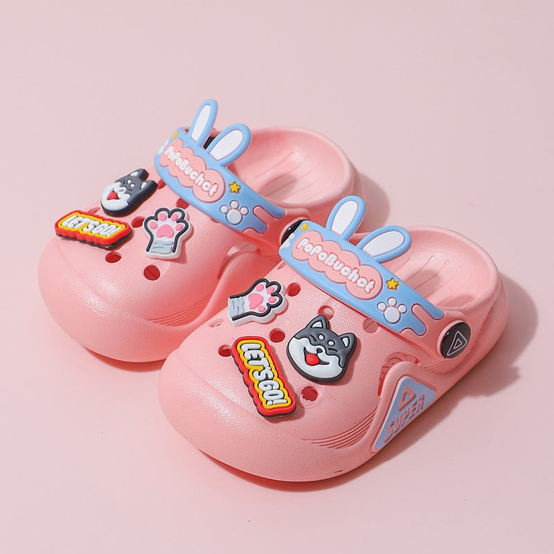 Childrens Slippers Summer New Soft Sole Hole Shoes Indoor and Outdoor Non-slip Toe Shoes Cartoon Slippers for Boys and Girls Pink
