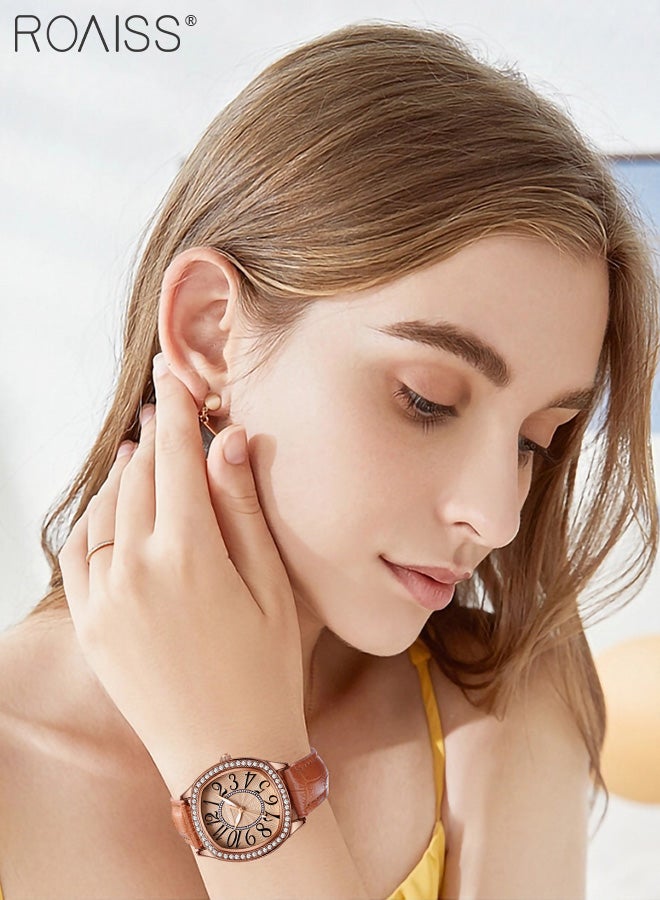 رويس ساعة كوارتز نسائية من جلد البولي يوريثان بمينا مربعة مع إطار مزين بأحجار الراين، ساعة يد أنيقة مقاومة للماء كهدية للسيدات - Image 2