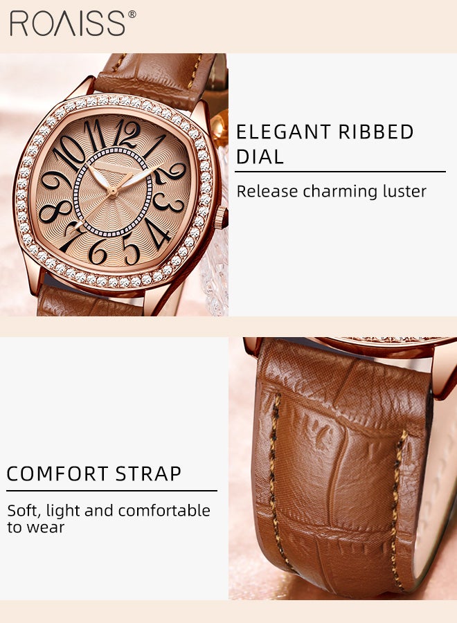 رويس ساعة كوارتز نسائية من جلد البولي يوريثان بمينا مربعة مع إطار مزين بأحجار الراين، ساعة يد أنيقة مقاومة للماء كهدية للسيدات - Image 5