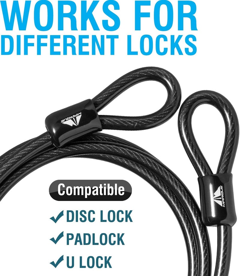 MARQUE Security Steel Cable 38 inch 10 mm Thick 4 7 15 20 or 30 Vinyl Coated Braided Steel Cable with Double Sealed Looped Ends for ULock Padlock Disc Lock 4 FT - Image 4
